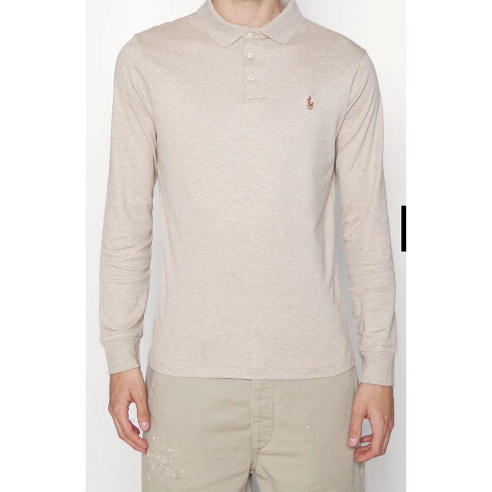 POLO RALPH LAUREN Long Sleeve Polo Shirt Beige Heather Pima Soft Touch Mens XL